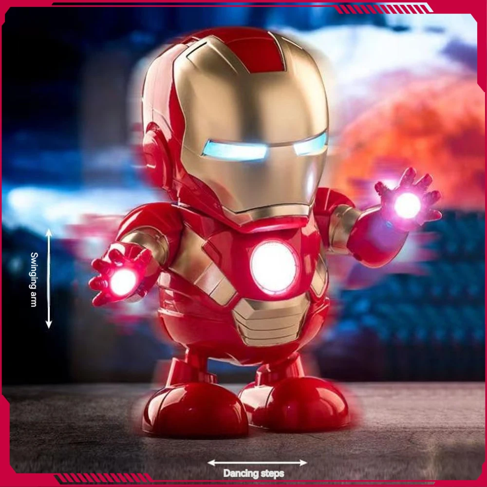 Marvel Iron Man Dance Action Figures Sing Led Light Spiderman Robot Model Avengers Super Hero Robots Kid Doll Christmas Toy Gift