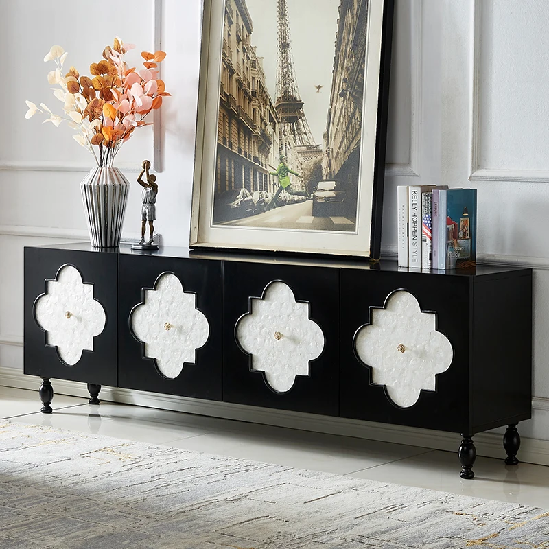 Y Vintage TV Cabinet Living Room Neoclassical Shell Decoration Tall Solid Wood Light Luxury Audiovisual Cabinet