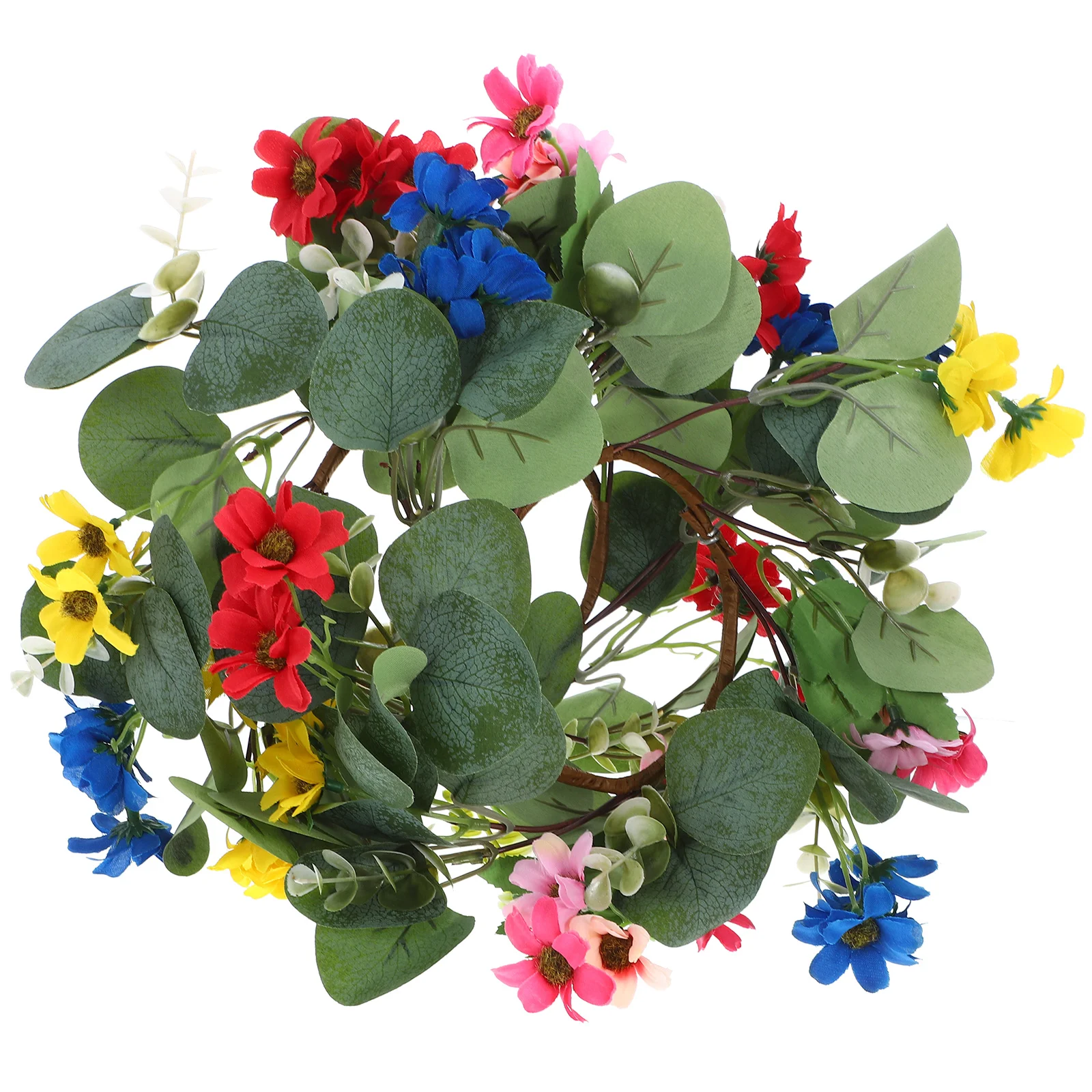 2 Pcs Artificial Small Daisy Wreath Menorah Candles Rings Centerpieces Eucalyptus Wreaths Green