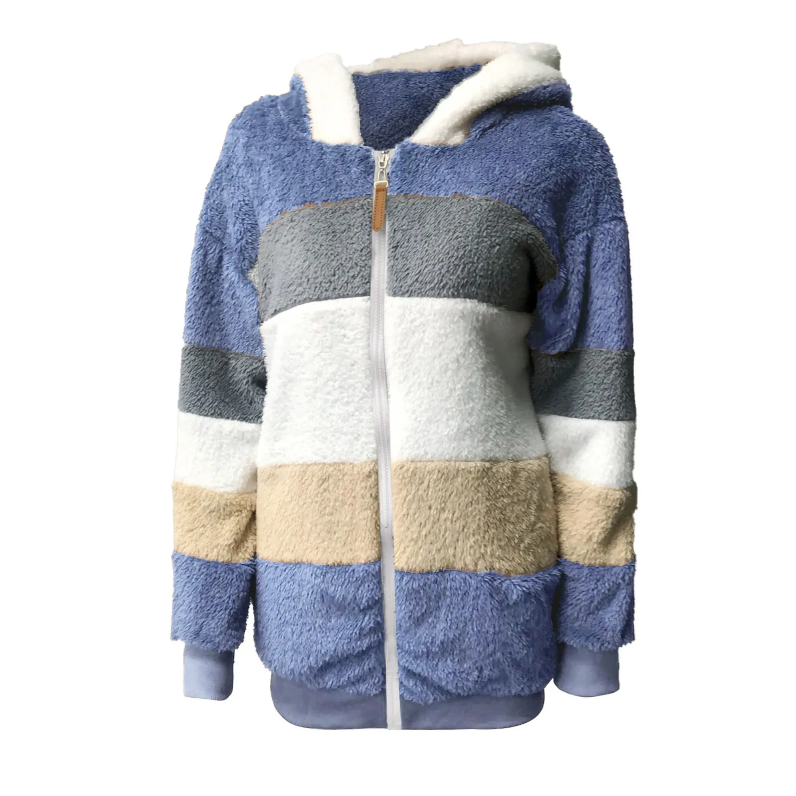 Cárdigan de forro polar para mujer, chaqueta cálida de felpa, abrigo suelto con capucha y bolsillo con cremallera, abrigo grueso de talla grande,