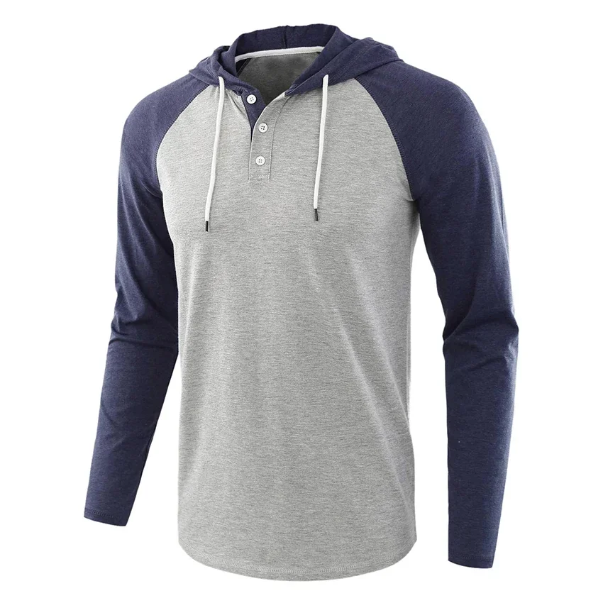 

Men's Long Sleeve Hip-hop Hoodies Raglan Sleeve Male Henley Colalr Hoodies Streetwear Men Clothing Tops Hooded