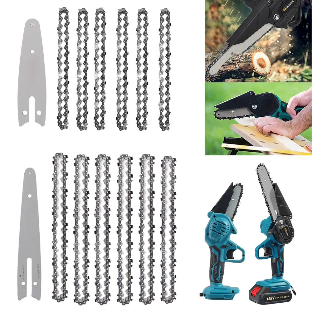 4 In/6 Inch Chain And Guide Plate Set For Mini Chainsaw Replacement Cordless Electric Saw Chain Wood Branch Cutting Sharp Chains