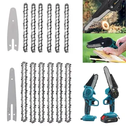 4 In/6 Inch Chain And Guide Plate Set For Mini Chainsaw Replacement Cordless Electric Saw Chain Wood Branch Cutting Sharp Chains