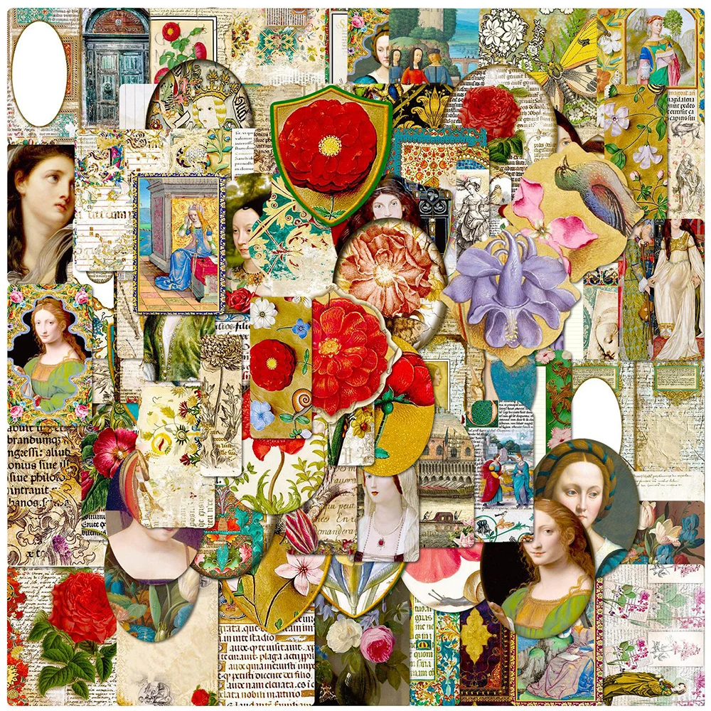 10/30/50/100pcs Vintage Old Time Literature Stickers Medieval Retro Painting Stationery Laptop Guitar Aesthetic Cartoon Sticker