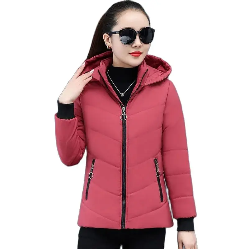 

Winter Short Down Cotton Jacket Women New Loose Lambs Wool Hooded Coat Fashion Zipper Outerwear Thicken Parka Overcoat Female