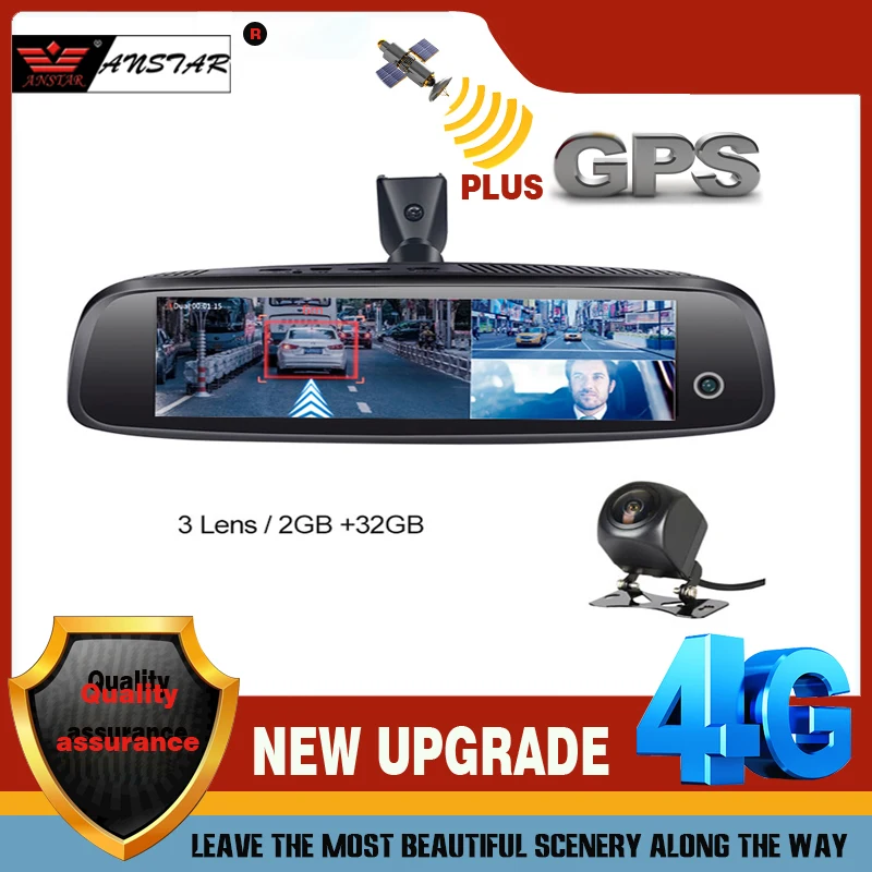 ANSTAR 8inch Rearview Mirror 3CH Cameras 2GB+32GB Car DVR 4G Android DVR Dash CamHD 1080P Auto Camera GPS WIFI ADAS Registrar