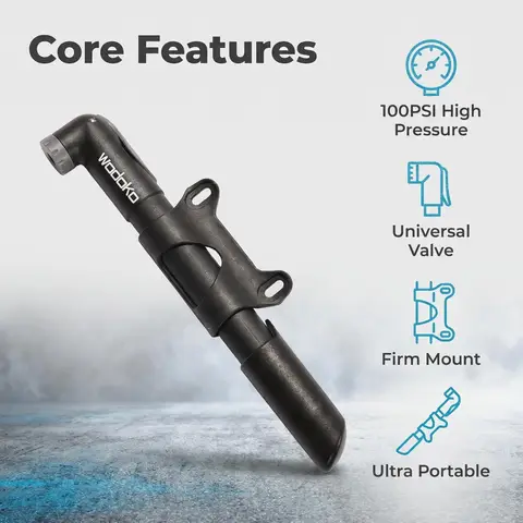 Wodoko 120PSI Portable Hand Bike Pump Mini Air Inflator Fits Presta Schrader Valves for Road MTB Folding E-Bike Bicycle Accessor