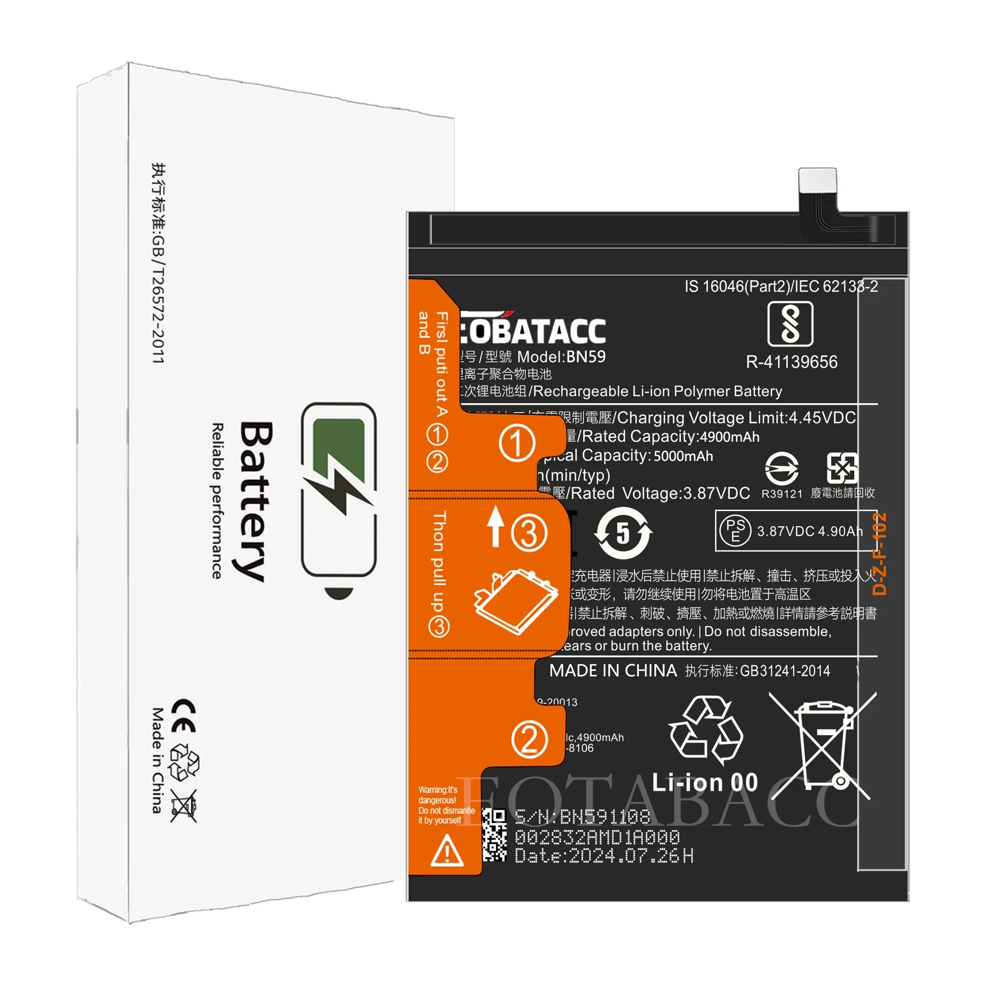 EOTABACC 100% New Original Battery BN59 For XIAOMI Note 10 4G/NOTE 10S/POCO M5S Battery +Tools