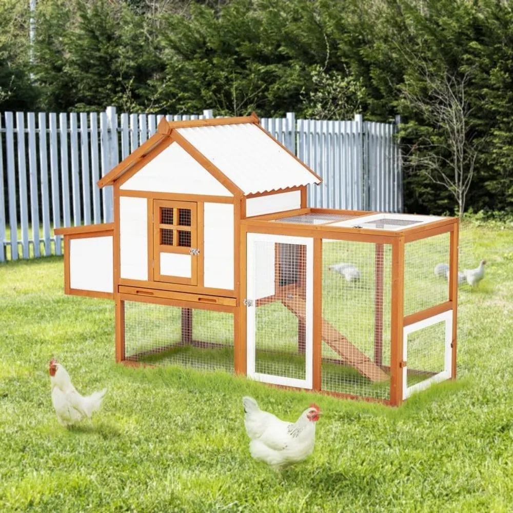 

Chicken Coop with Run, 6/8/10 Chickens, Large Walk in Wooden Chicken Coop, Portable Outdoor Cage with Wire Fence