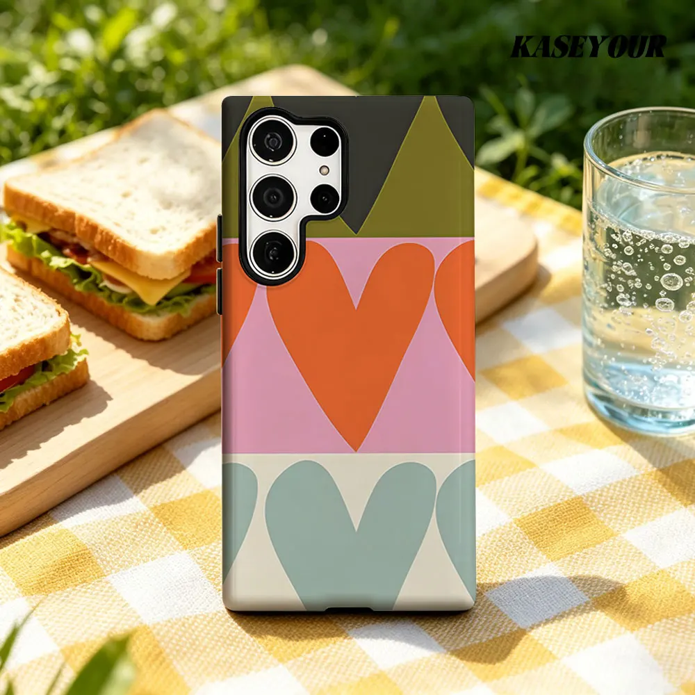 Multi Color Heart Layers For Samsung Galaxy Phone Case S23 A57 S20 S25 FE S26 Plus S24 Ultra A56 A37 2-IN-1 Shockproof Bumper