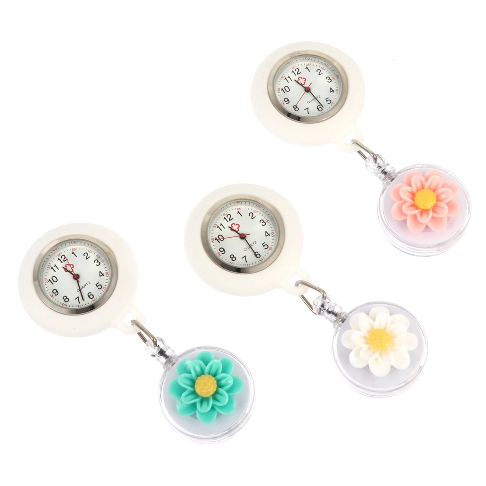 3-delige verpleegstershorloges siliconen intrekbare cartoon bloemclip lichtgewicht quartz horloge praktisch cadeau voor werk