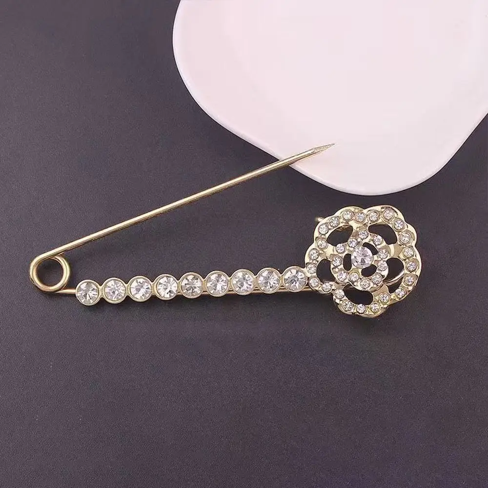 

Luxurious Rhinestones Brooches Crystal Zircon Sparkling Safety Metal Pin Adjustable Shawl Adjuster Pants Adjustment