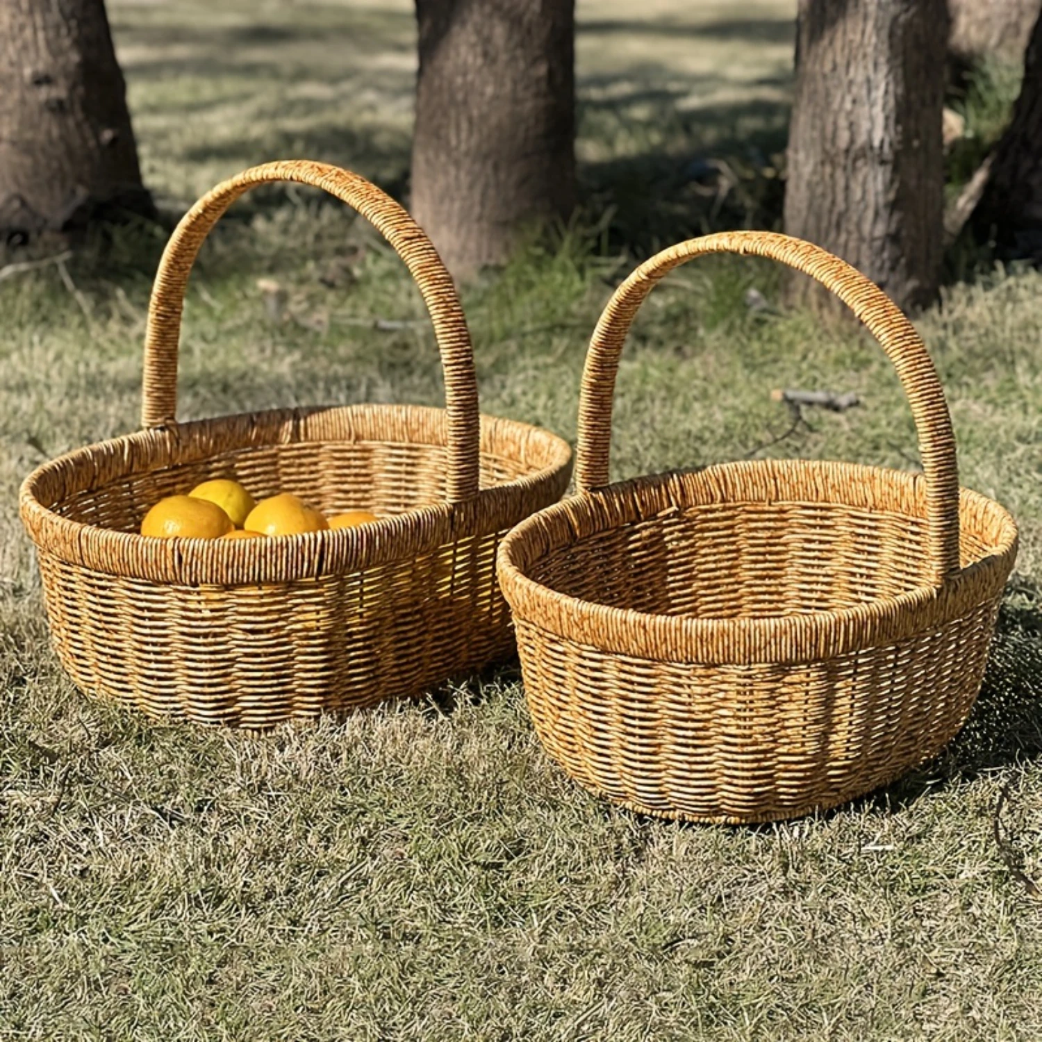 Mir de pique-nique à cadre en fer tissé à la main de style japonais, panier de courses de grande taille avec poignée pour l'épicerie, les œufs et les fruits