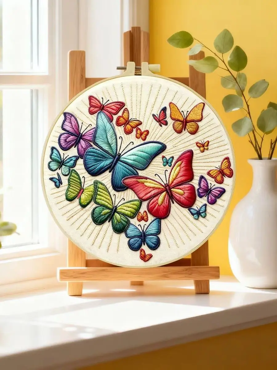 1 Stück 20X20CM/15X15CM 7,87/6,3 Zoll Schmetterlings-Stickerei-Starter-Kit DIY-Kit DIY-Stickerei-Set Handarbeiten Nadelkunst Nähkunst – Detail 6