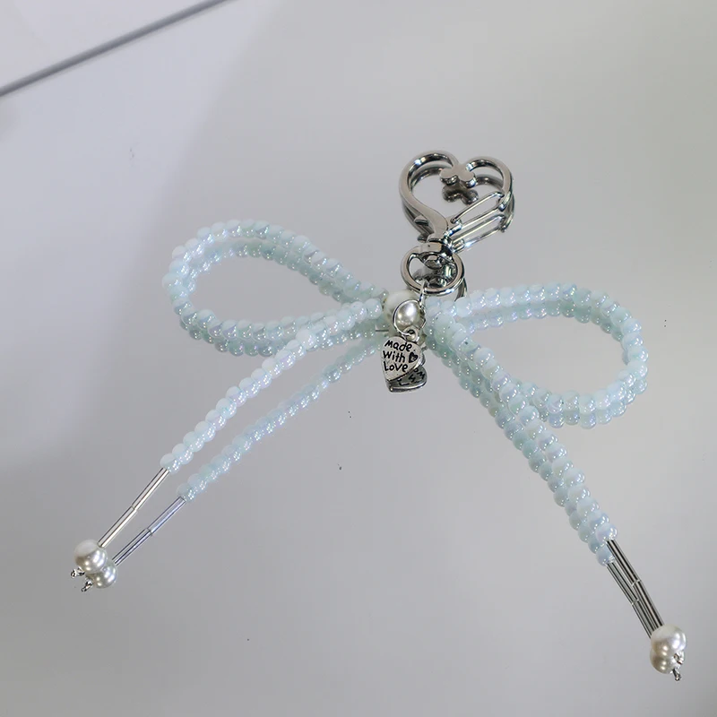 가방 및 휴대폰용 DIY 장식, 섬세한 구슬 장식, 수제 활 모양 열쇠 고리, 하트 키 체인