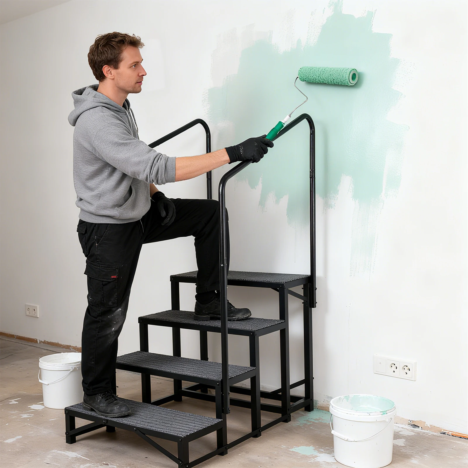 RV Step Stool, 4 Step Ladder, Hot Tub Steps with Handrail, Portable Pool Ladder, 440Lbs Heavy Duty Ladder Shelf Outdoor Mobile H