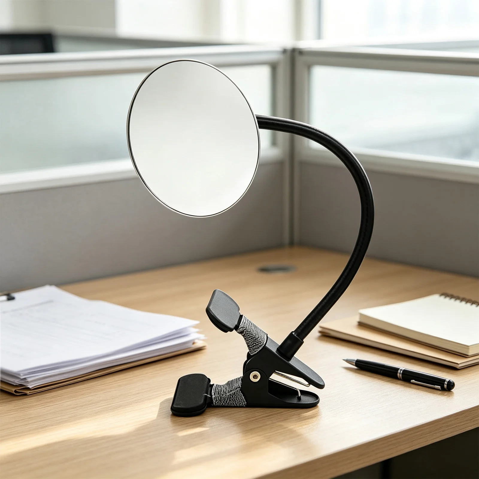 Non-Damaging Desk Clip Mirror 3.35 Inch Round for Continuous Surround Monitoring in Open Plan or Private Workspaces