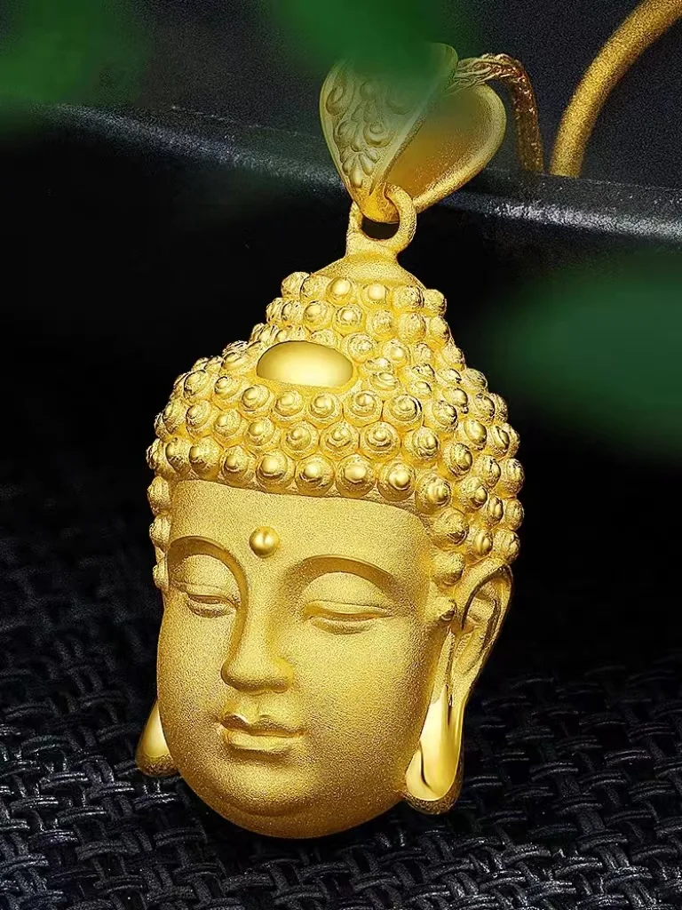 

9999 Dairi Tathagata Buddha Head Pendant for Men and Women, 24K Precision Half Hollow Buddha Head Pendant