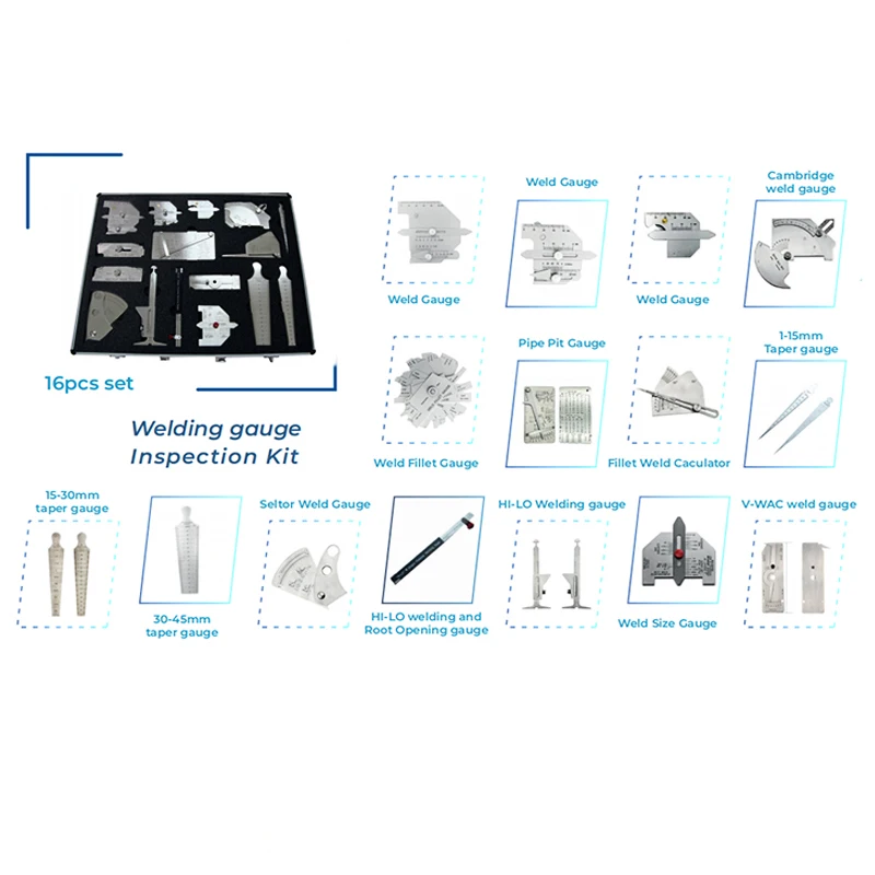 Imagem -03 - Soldagem Medida Medida Kits Inspeção Régua de Solda Combine Suit Gage 16 Pcs Aço Inoxidável
