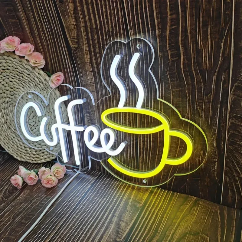 Coffee With Cup Neon Sign Custom LED Neon Light For Room Pub Club Milk Tea Coffee Shop Restaurant Wall Decoration USB Powered