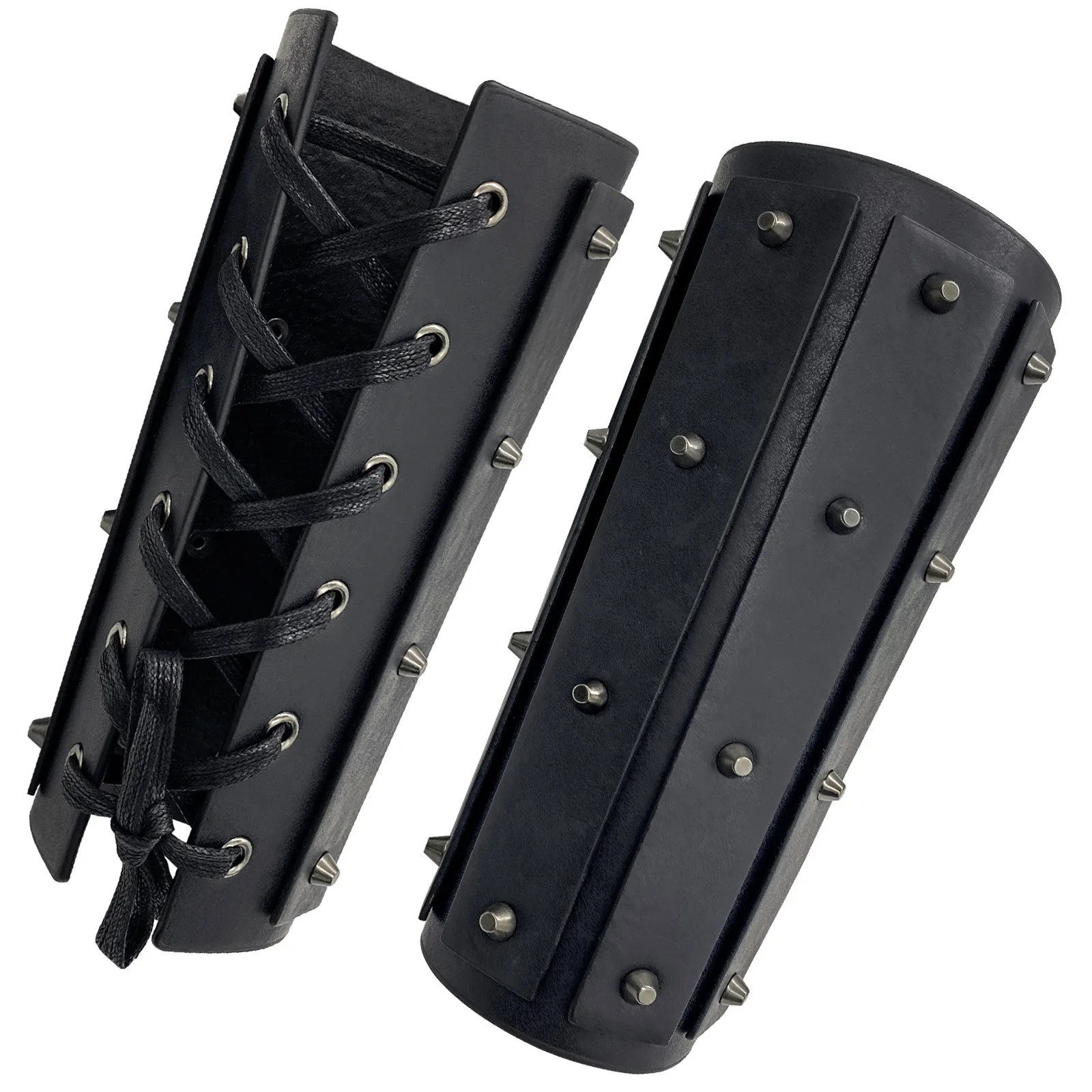 Men Medieval Retro Leather Armor Arm Warmers Lace-Up Viking Knight Gauntlet Wristband Rivet Bracer Cosplay Accessories