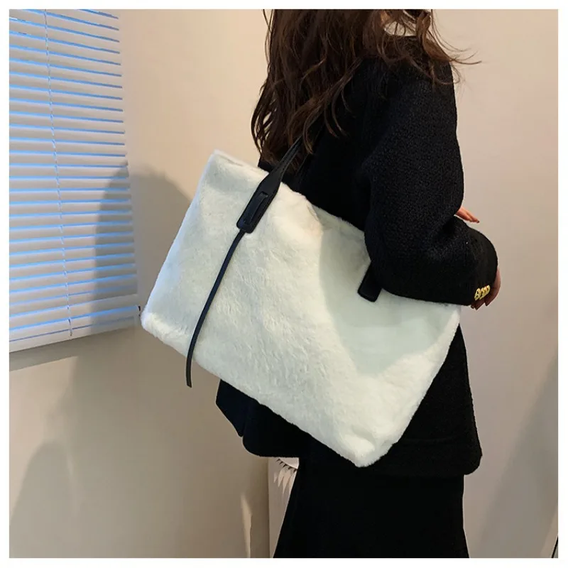 Bolso de hombro de lana de gran capacidad para mujer, bolso de mano de moda, bolso de hombro femenino, bolso de mano, Simple, de invierno, nueva tendencia