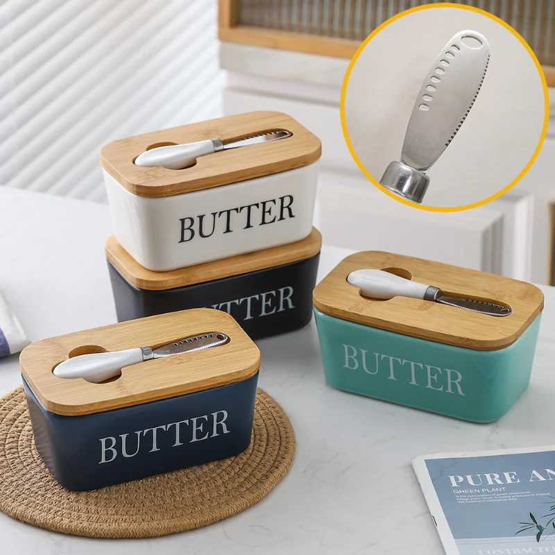 

Nordic Butter Sealing Box масленка для сливочного Ceramic Plate With Lid And Knives Set Cheese Storage Tray Container