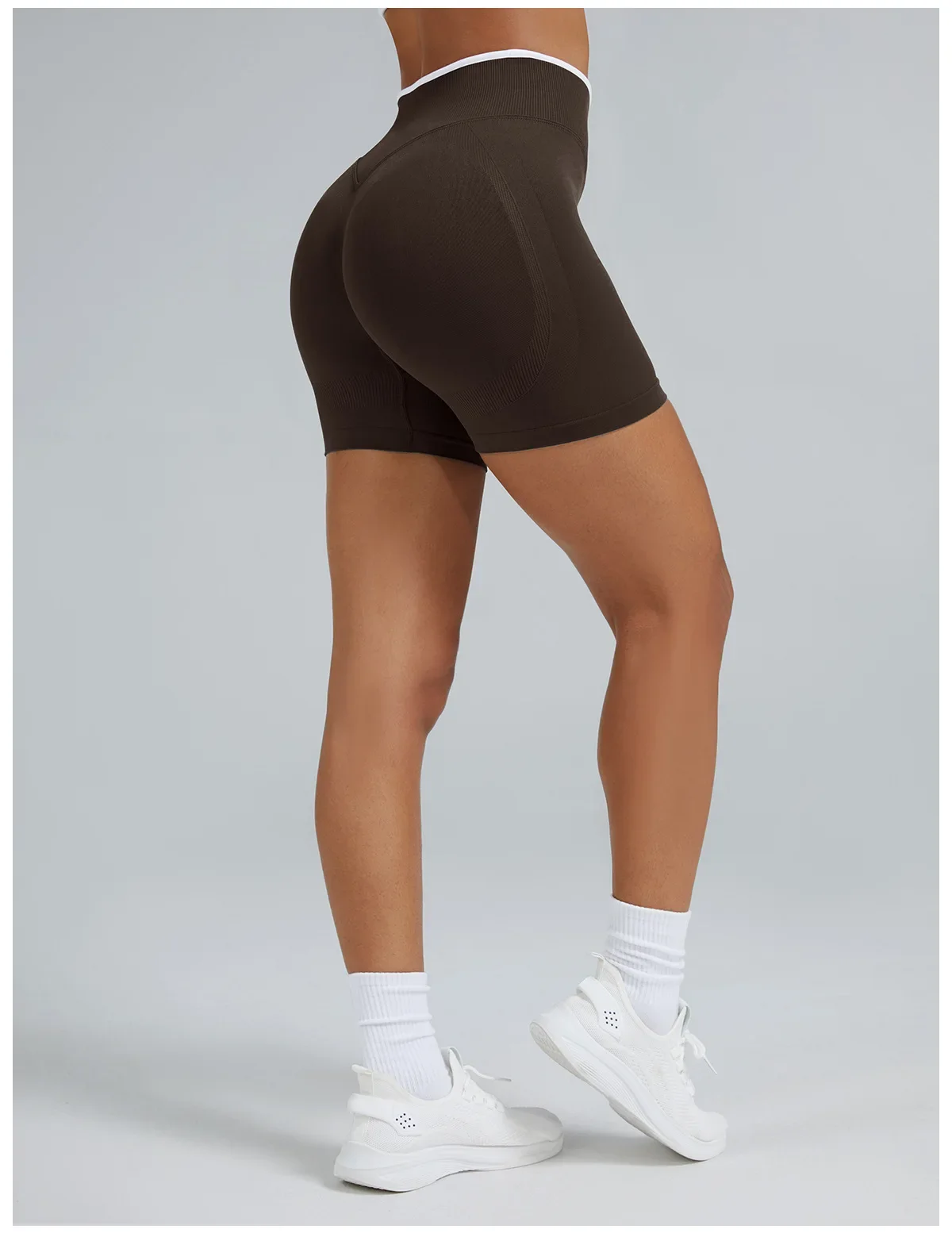 Farbblock-Sport-Yoga-Shorts Nahtlose Hochgeschnittene Sporttights Lauf- und Fitnesshosen Atmungsaktive Schnelltrocknende Sportbekleidung – Detail 8