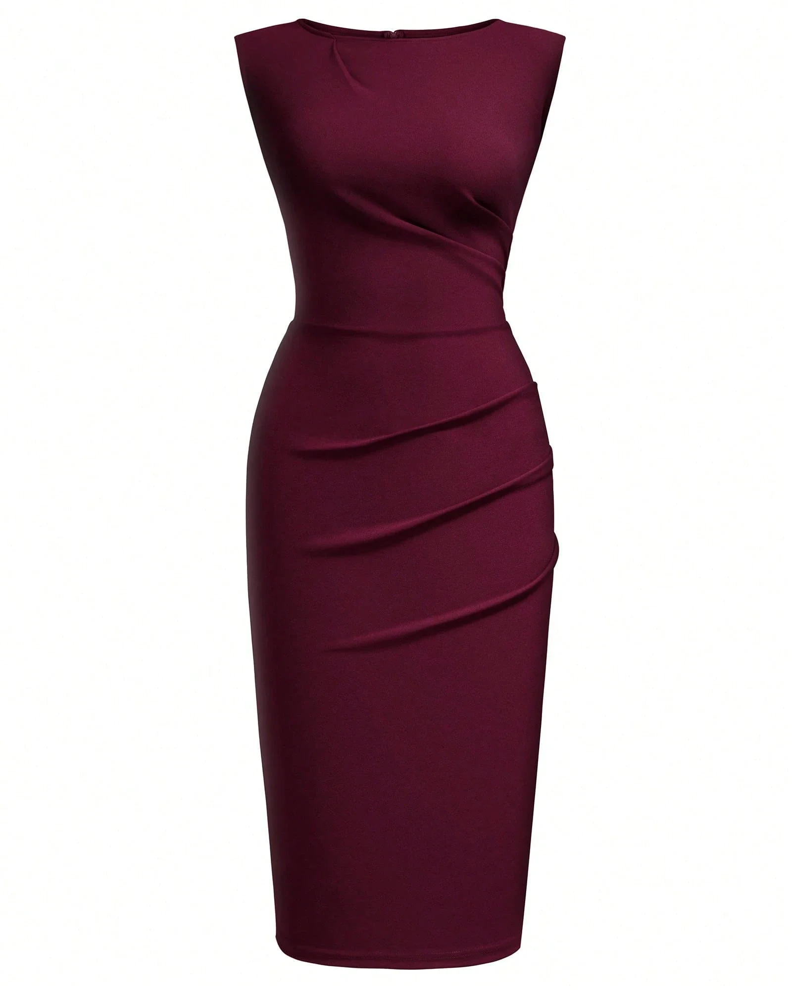 

Элегантное облегающее платье без рукавов с рюшами, длиной до колена