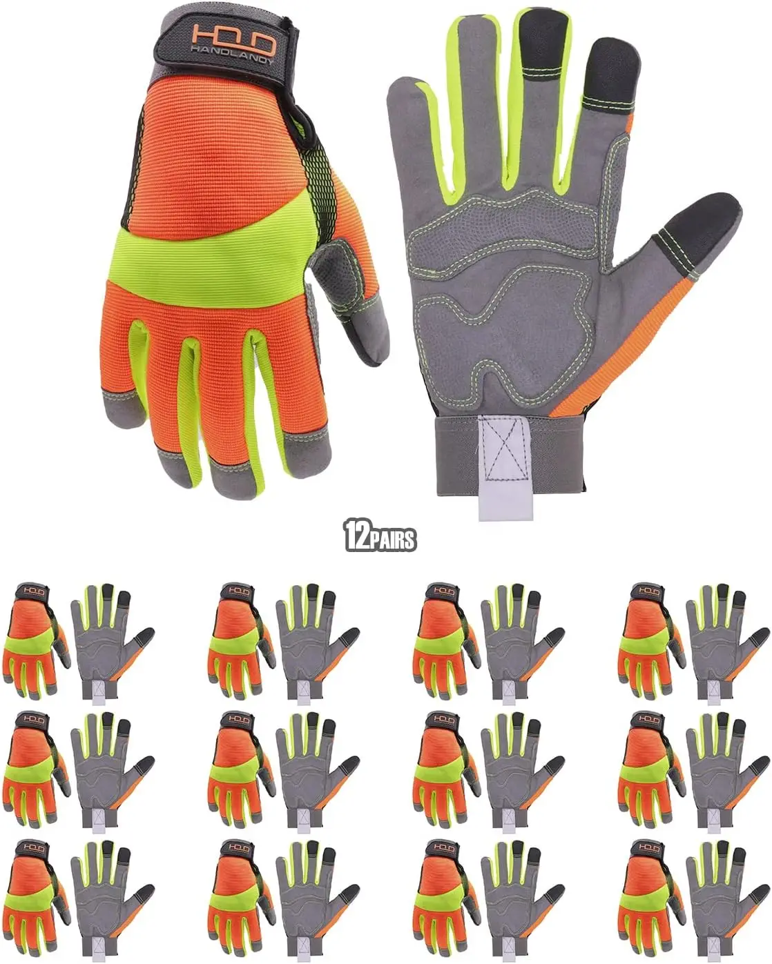 

Reflective Anti-Vibration Work Gloves with Touch Screen, Orange Spandex Back for Safety and Flexibility