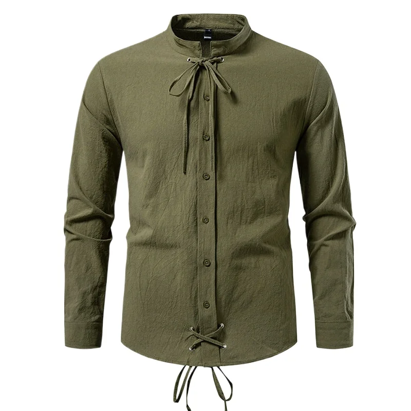 

Vintage Medieval Clothing Man Dress Shirts Pirate Drawstring Designer 100% Cotton Camisa Cowboy Hombre Mens Casual Streetwear