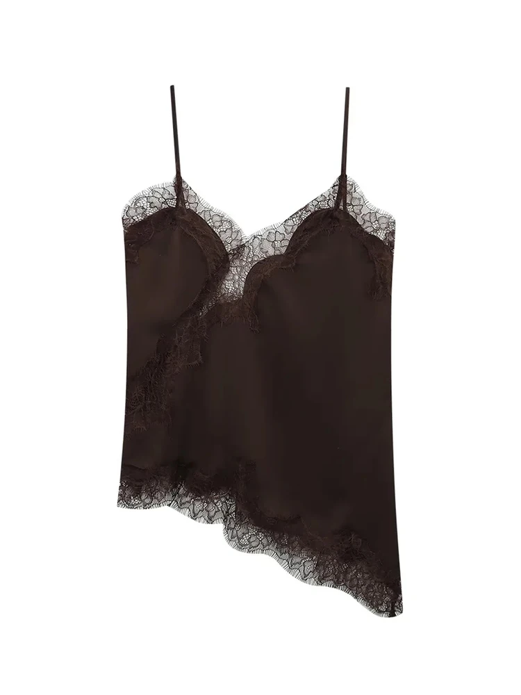 Neue Sommer frauen Spitze Asymmetrische Saum Unterwäsche Sle Dünnen Riemen Top Pendeln Sle Slim Fit Regelmäßige Länge Reine Farbe