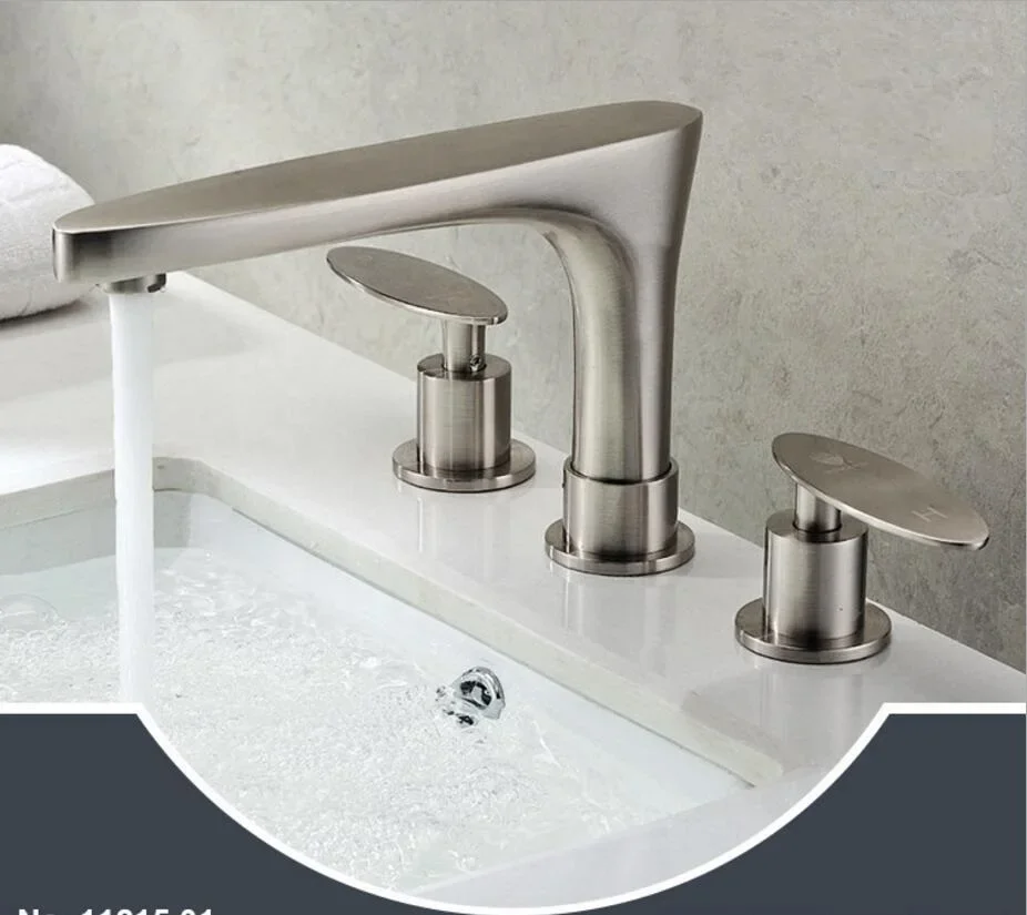 

Vidric Solid brass Dual handle brushed nickel brass bathroom taps Bathroom Sink Mixer Tap 3 Holes Basin Faucet