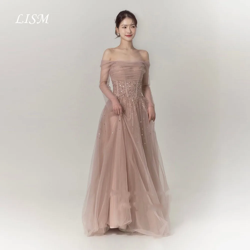 

LISM Customized Tulle Korea Wedding Dress 이브닝드레스 Long Sleeves A-Line Reception Bridal Dress Korea Wedding Photo Shoot Gown