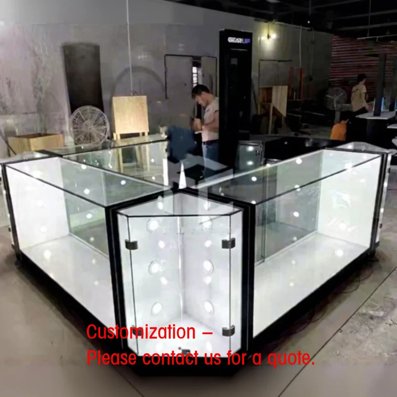 

Стеклянная витрина на заказ с замком, подсветкой LED, для ювелирных изделий и парфюмерии, стойка-киоск