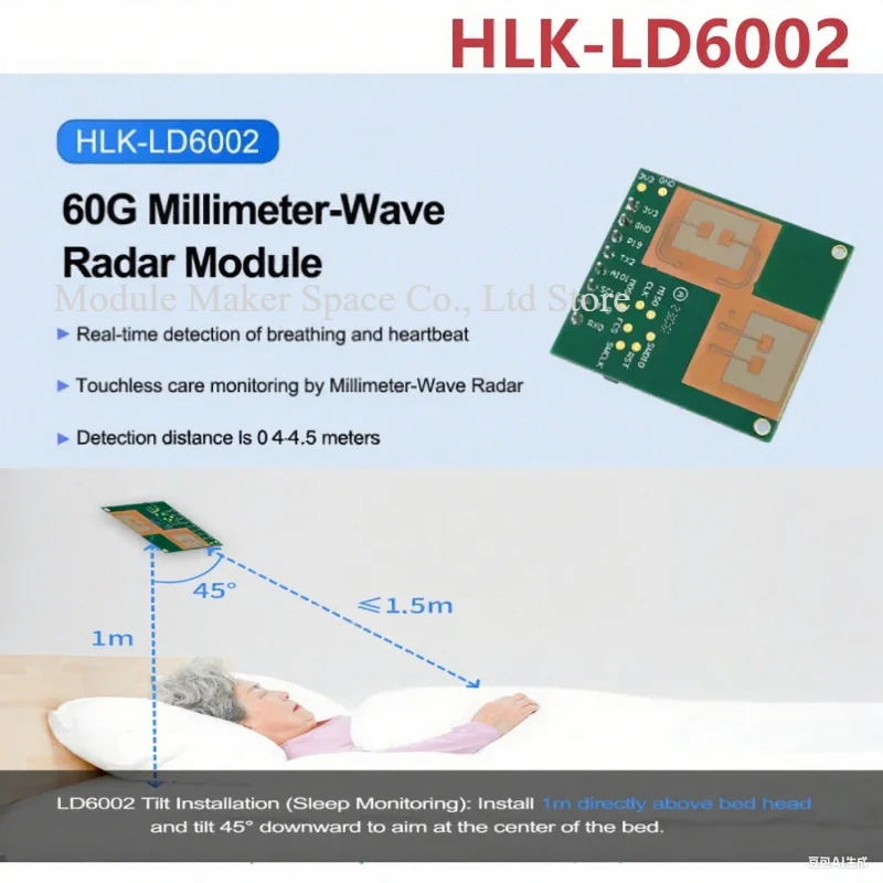 HLK-LD6002 Radar medico da 60 GHz: monitoraggio della frequenza cardiaca e della respirazione in tempo reale, rilevamento dell'autunno, per assistenza agli anziani, assistenza sanitaria, FCC/CE
