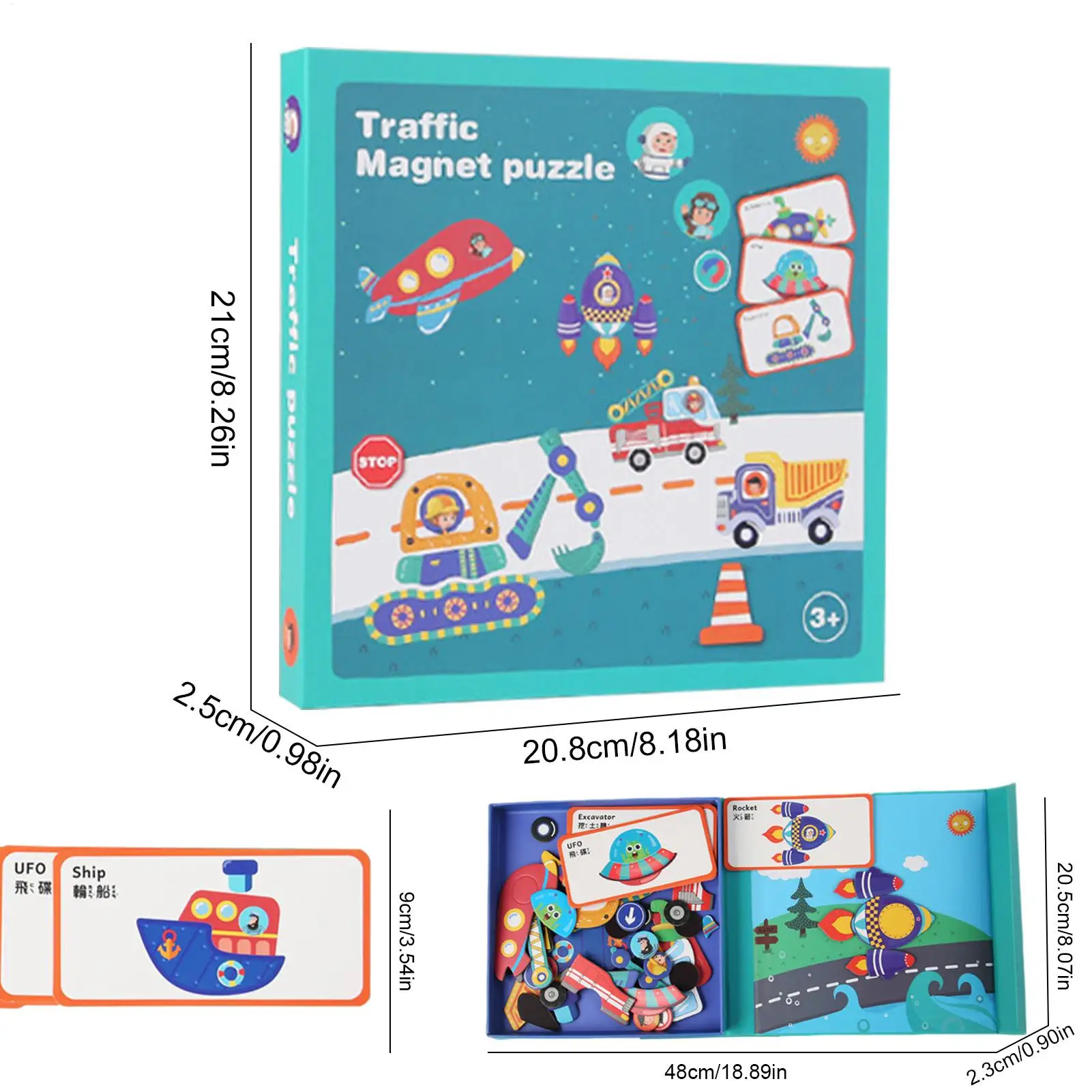 Magnetic Puzzle Sensory Wooden Travel Magnetic Stickers Jigsaw Matching Puzzle Board Educational Learning Game For Home Car