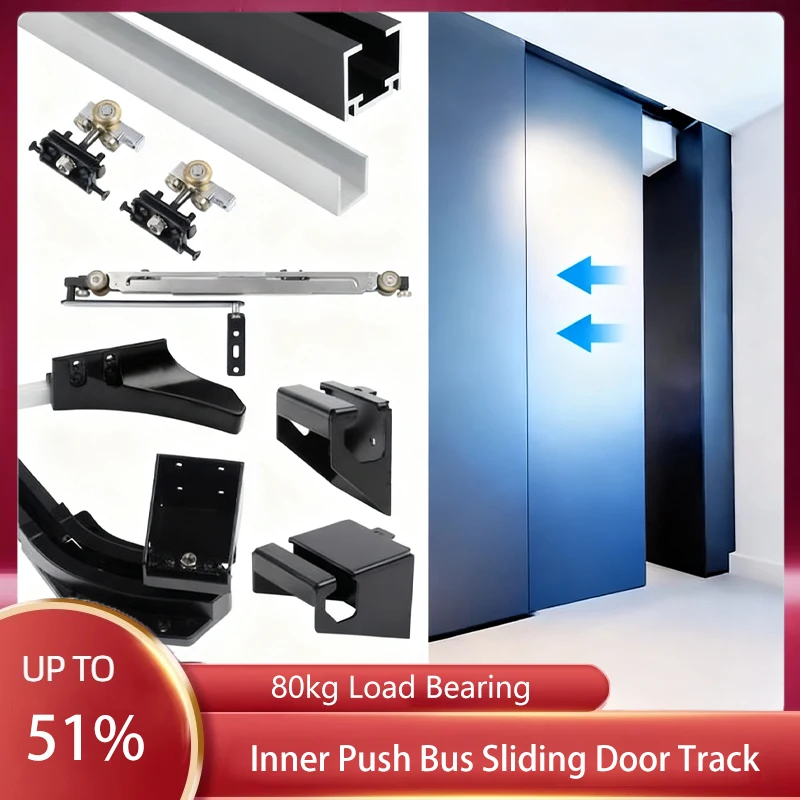 

JISHI Heavy Duty Concealed Sliding Door Track With Double Buffer Damping For Wardrobe Closet Bedroom Bathroom Smooth Push Pull