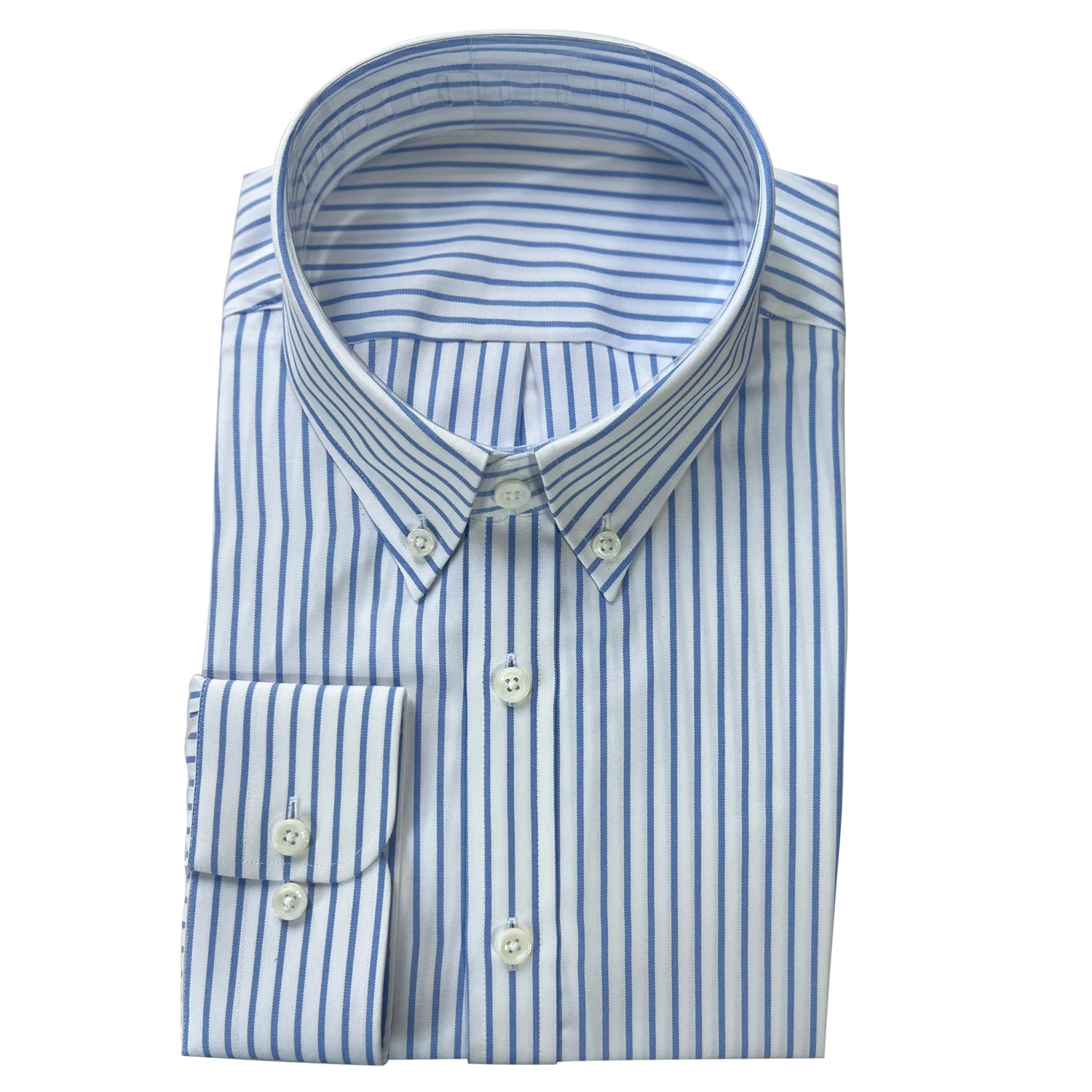 2026 Luxury Dress Shirt Blue Chalk Stripe High Thread Counts Bamboo Blend Business Shirts Wrinkle Resistant Tailored Men Shirts