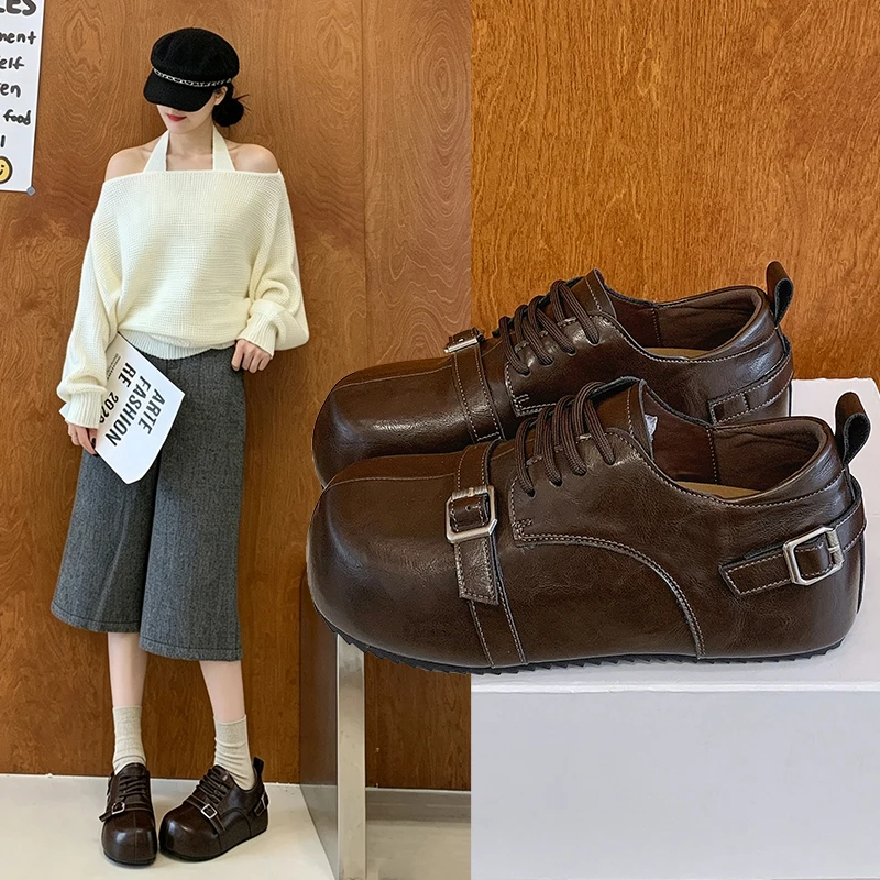 Thick soled inner raised leather surface 2026 new Le Fu shoes Boken single shoes