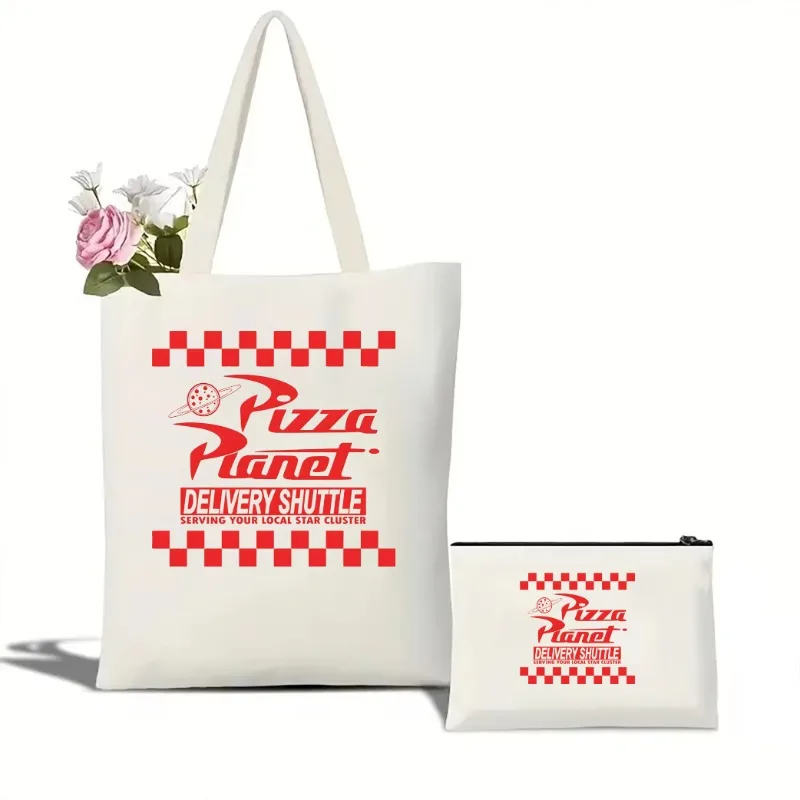 

1-2pc Pizza Planet Graphic Tote Bag Toy Story Canvas Tote Bag World Toy Story Family Reusable Shopping Bag Bag