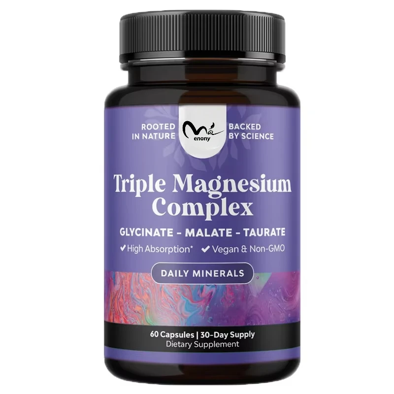 Complexe triple de magnésium, 60 capsules de taurate de magnésium et de malate de magnésium, utilisé à des fins musculettiques persistantes