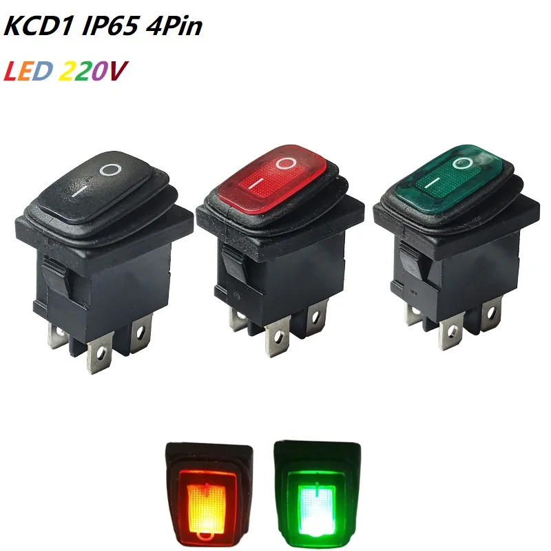 직사각형 로커 스위치, IP65, 적색 및 녹색 조명, 6A, 250V(220V), AC, 10A, 125V, ON-OFF, 13x19mm 패널 제어, 시소 단추, 4 핀, 3 개