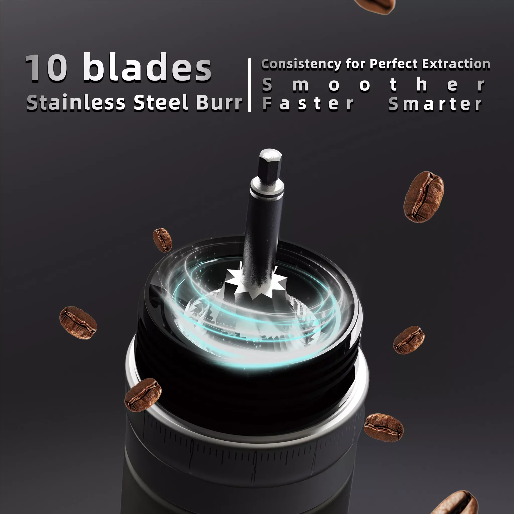 STLF CGE03 Portable Rechargeable Electric USB Coffee Grinder Aluminum Automatic with 10-Star Burr Core for Travel Use in Hotels