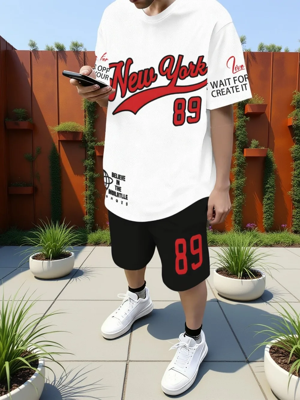 

American men's summer fashion letter print micro elastic breathable round neck Thsirt drawstring shorts set outdoor streetwear