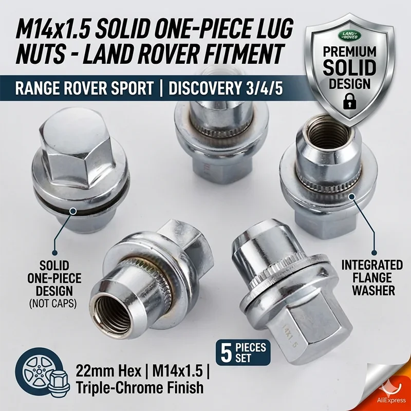 M14x1.5 Solid One-Piece Wheel Lug Nuts for Land Rover Range Rover Sport Discovery 3 4 5 Silver Wheel Hub Nut Caps 22mm