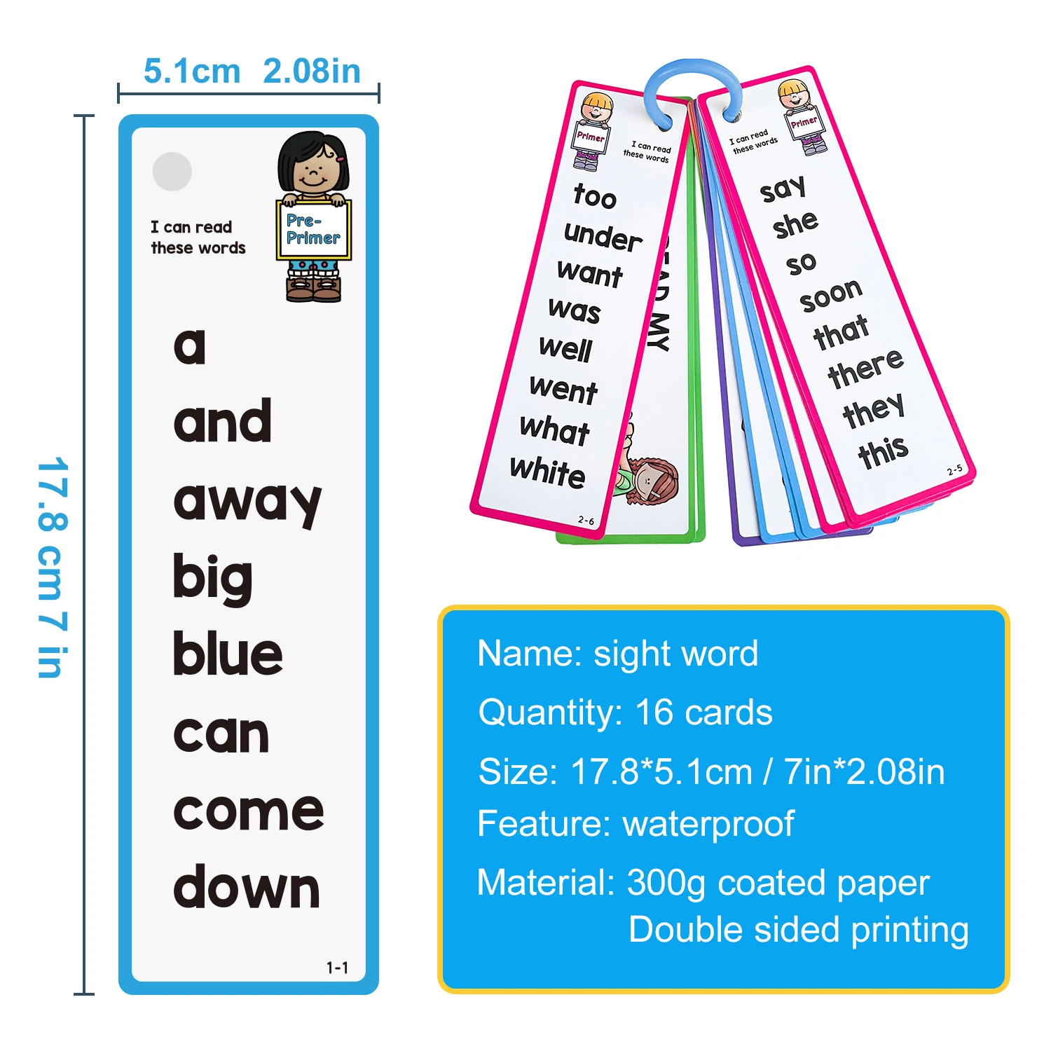 220 Sight Words Learning Cards High Frequency Words Kindergarten to 1st ESL Teaching Materials Vocabulary Building Montessori