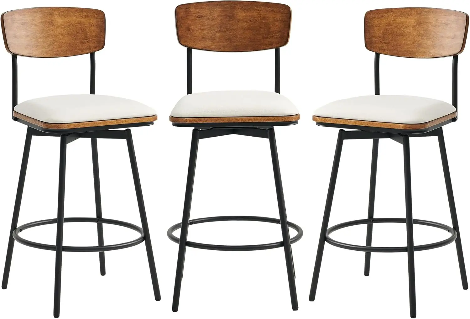 Swivel Counter Height Bar Stools with Back, Fabric Upholstered Barstools Set of 3, 27