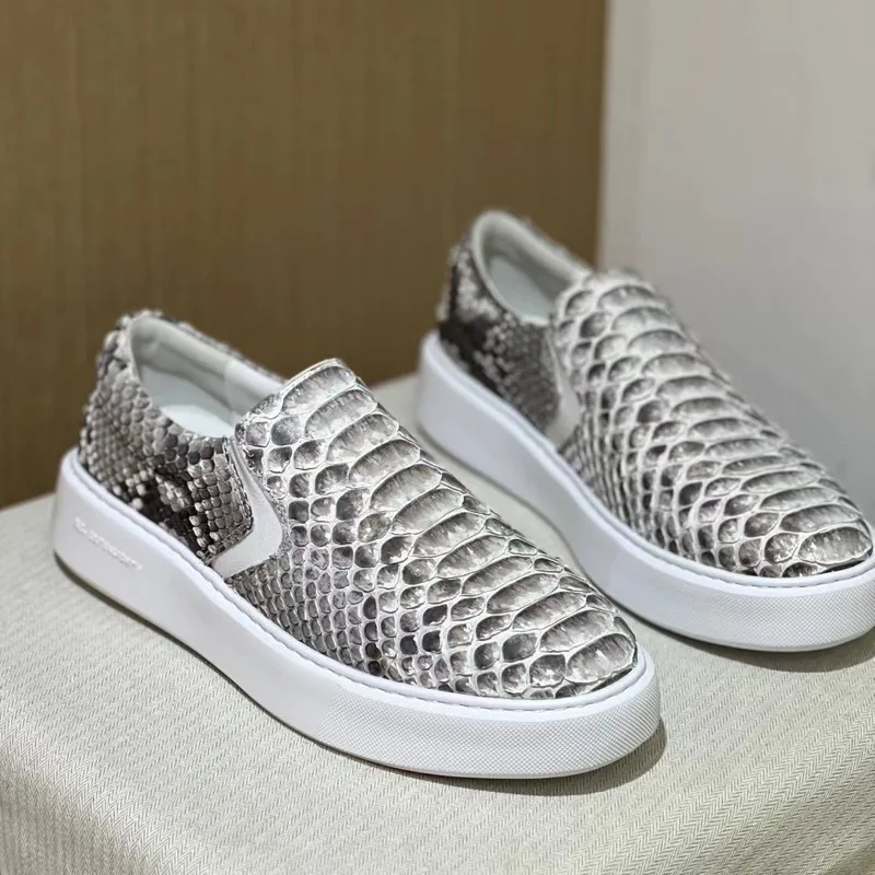 New Fashion Men Sneakers Snakeskin Trendy Slip on Casual Shoes Flats Male Loafers Street Youth Skateboarding Shoes