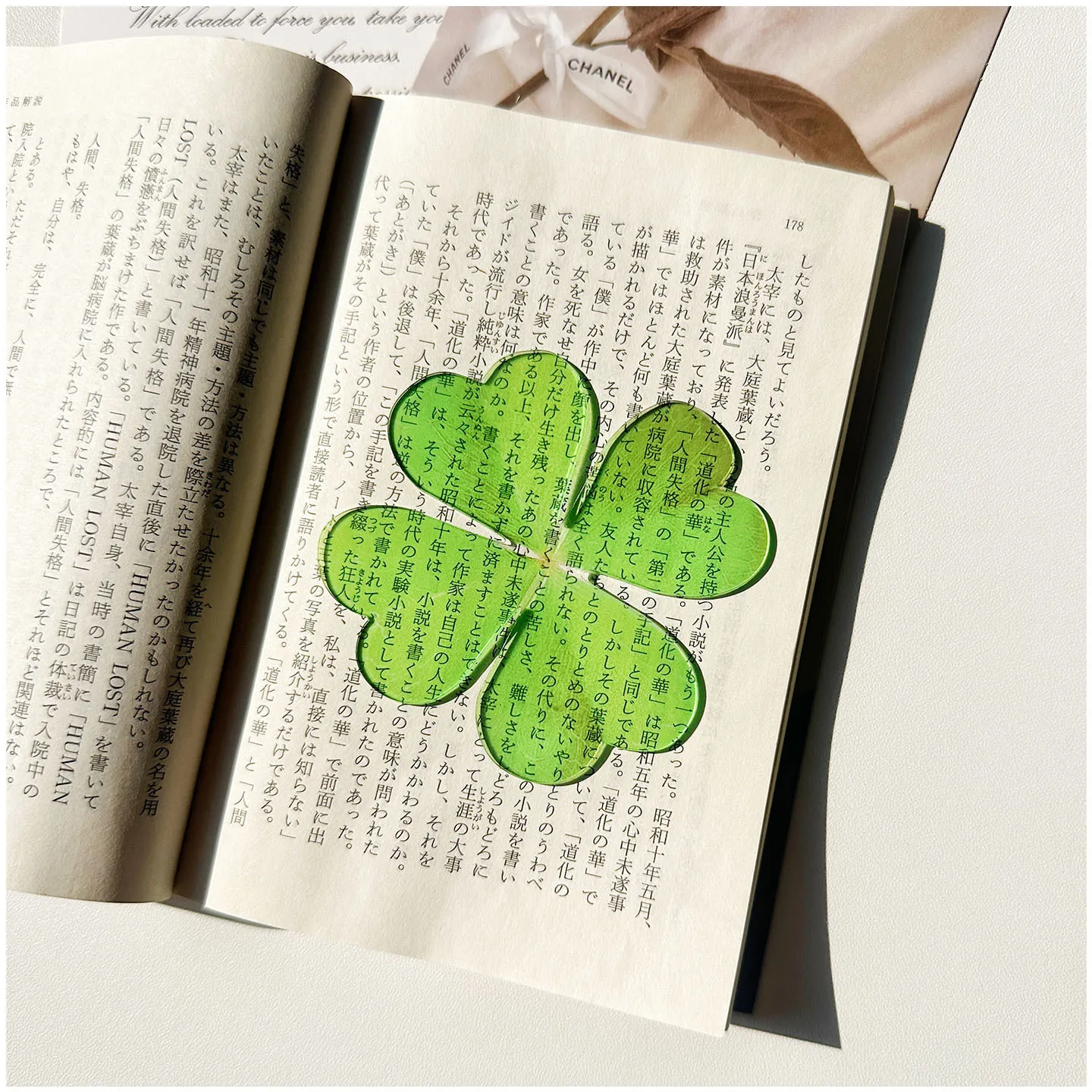 لطيف الأصلي عالية الجودة لاكي الأخضر أربع أوراق البرسيم المرجعية الاكريليك شفافة ورقة طالب القراءة المرجعية #4